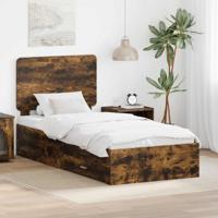 Bedframe met hoofdeinde Gerookt eiken 90 x 190 cm Bewerkt hout - thumbnail