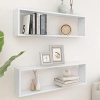 VidaXL Wandschappen kubus 2 st 100x15x30 cm bewerkt hout wit - thumbnail