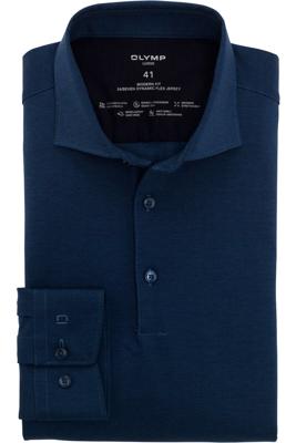 OLYMP Luxor 24/Seven Modern Fit Jersey shirt rook blauw, Herringbone