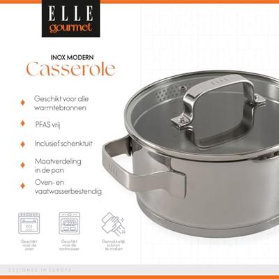 ELLE Gourmet Moderne Kookpan met Deksel - Ø 18 cm - RVS
