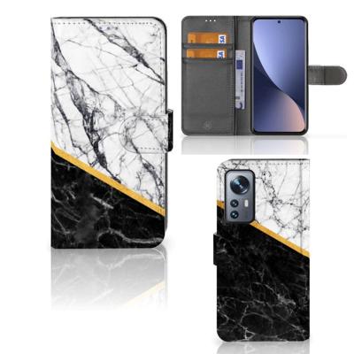 Xiaomi 12 | 12X | Bookcase | Marmer Wit Zwart - Origineel Cadeau Man
