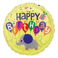 Folieballon Happy Birthday Olifant Geel - 45 cm - thumbnail