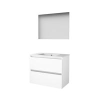 Basic-Line Ultimate 46 Badkamermeubelset - 80 x 46 cm - Greeploos - 2 Lades - Keramische Wastafel - 1 Kraangat - Spiegel met Indirecte LED Verlichting - Ice White - thumbnail