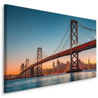 Schilderij - San Francisco - Oakland Bay Bridge in de avond, multi-gekleurd - thumbnail