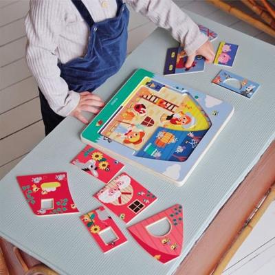 Puzzel 3 niveaus Bij Moo DJECO blauw