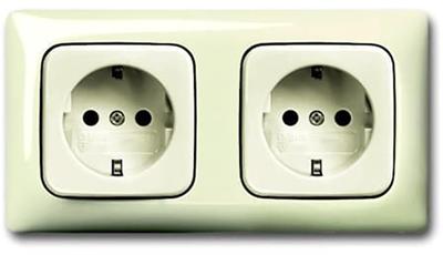 Busch-Jaeger wandcontactdoos 2-voudig met randaarde voor Wandgoten creme