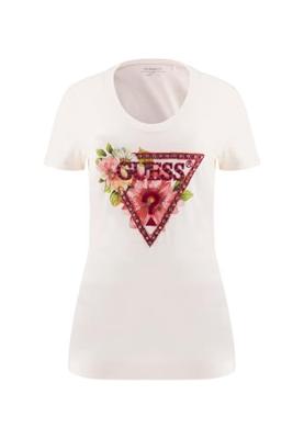Guess Triangle Beads T-Shirt Dames Wit - Maat XS - Kleur: WitRoze | Soccerfanshop