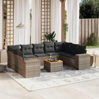10-delige Loungeset met kussens poly rattan grijs - thumbnail