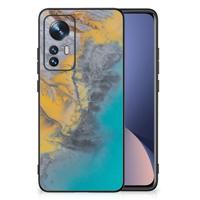 Xiaomi 12 | 12X Marmeren Print Telefoonhoesje Marble Blue Gold - thumbnail