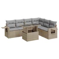7-delige Loungeset met kussens poly rattan beige - thumbnail