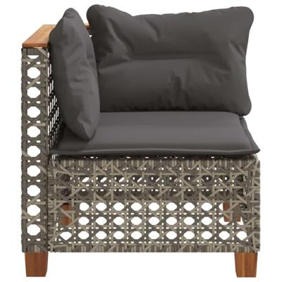Tuinhoekbank met kussens poly rattan grijs - thumbnail