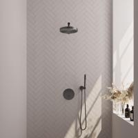 BRAUER Stripe Thermostatische Inbouw Regendouche - 3-weg - rond - SET 37 - 25cm douchekop - rechte muurarm - staaf handdouche - doucheslang - wandaansluitbocht - gunmetal geborsteld PVD 5-GM-437 - thumbnail