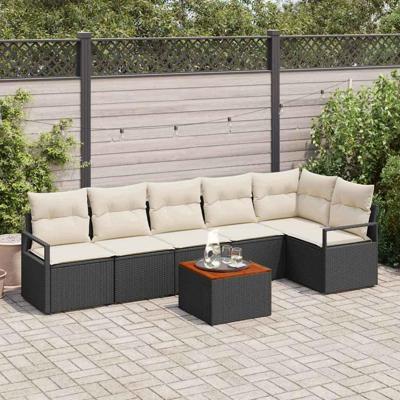 Tuinbankenset met kussen 7 pcs Zwart poly rattan