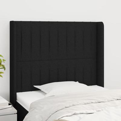 Hoofdbord met randen 93x16x118/128 cm stof zwart