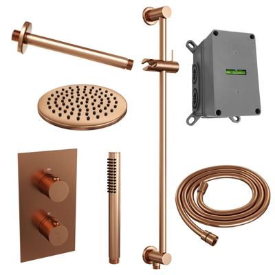 Brauer Copper Edition Thermostatische Regendoucheset Inbouw - Hoofddouche 20 cm - 3 Weg - Handdouche Staaf - Doucheslang - Geintegreerde Glijstang