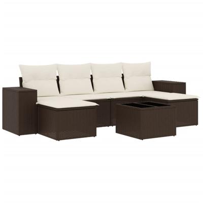 6-delige Loungeset met kussens poly rattan bruin