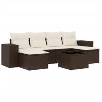 6-delige Loungeset met kussens poly rattan bruin - thumbnail