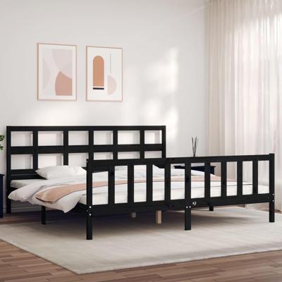 Bedframe met hoofdbord massief hout zwart 200x200 cm