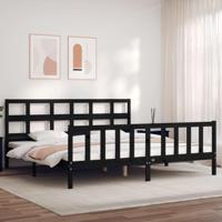 Bedframe met hoofdbord massief hout zwart 200x200 cm - thumbnail