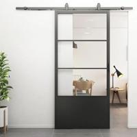 Loftdeur Stalen schuifdeur 3-vaks kickplate helder glas met schuifdeursysteem - thumbnail