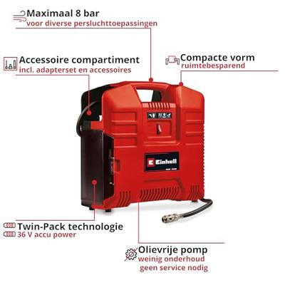 Einhell TE-AC 36/8 Li OF Set Solo - Accu Compressor | 8 bar - 4020440 4020440 - thumbnail