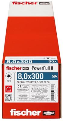 Fischer 562940 FPF II CTF 8,0 x 300 BC 50 Houtschroef 8 mm 300 mm TX Staal Galvanisch verzinkt 50 stuk(s)