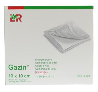 Gazin Gaaskompres 10 x 10 steriel 5 x 2 10 Stuks