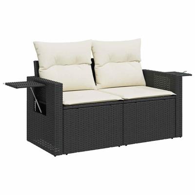10-delige Loungeset met kussens poly rattan zwart - thumbnail