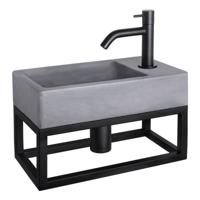 Differnz Force fonteinset beton donkergrijs kraan gebogen mat zwart 40 x 22 x 9 cm met handdoekrek - thumbnail