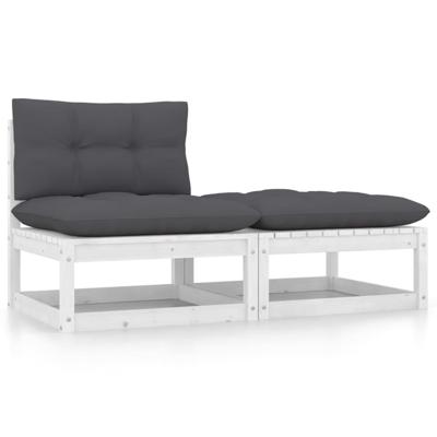 2-delige Loungeset met kussens massief grenenhout wit 2-delige Loungeset met kussens massief grenenhout wit