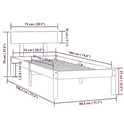 Bedframe massief hout wit 75x190 cm