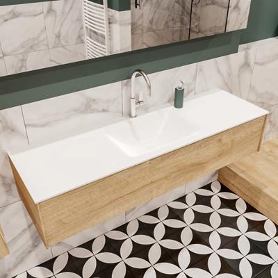 Mondiaz Lush Cloud badmeubel Washed oak 150 cm 1 lade solid surface enkele spoelbak midden 1 kraangat Mondiaz Lush Cloud badmeubel Washed oak 150 cm 1 lade solid surface enkele spoelbak midden 1 kraangat