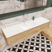 Mondiaz Lush Cloud badmeubel Washed oak 150 cm 1 lade solid surface enkele spoelbak midden 1 kraangat - thumbnail