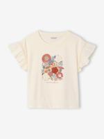 T-shirt met geborduurde bloemen voor meisjes, korte mouwen met volant ecru - thumbnail
