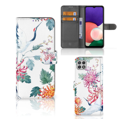 Samsung Galaxy A22 5G | Telefoonhoesje | Met pasjeshouder | Bird Flowers