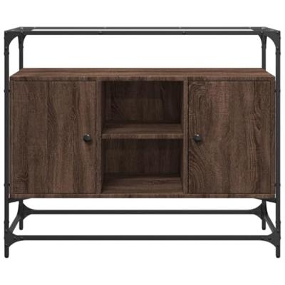 Dressoir met glazen blad 98x35x81 cm hout bruin eikenkleurig