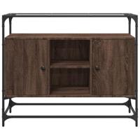 Dressoir met glazen blad 98x35x81 cm hout bruin eikenkleurig - thumbnail
