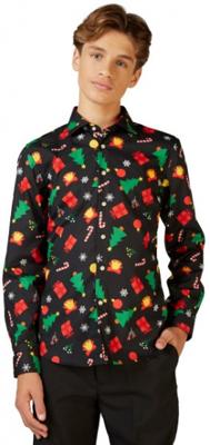 Zwart Kerst Overhemd Kerstfiguren Tiener Opposuits