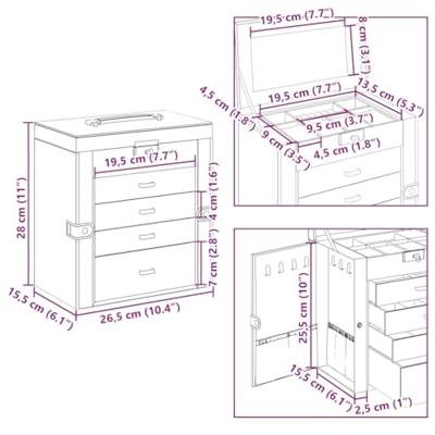 VidaXL Sieradendoosje 5-laags met spiegel afsluitbaar wit