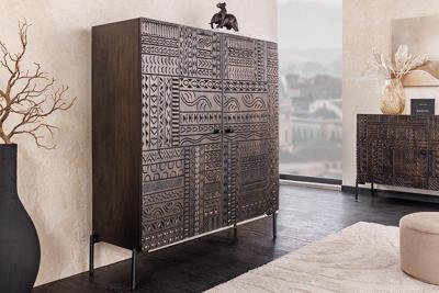 Massief dressoir TRIBAL 120cm Antiek Bruin Mangohout 3D Front Veel opbergruimte - 45996