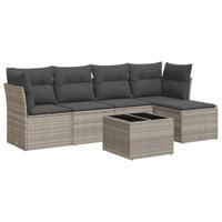6-delige Loungeset met kussens poly rattan lichtgrijs - thumbnail