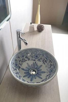 Waskom Sapho Priori Rond 42x15 cm Keramiek Bloemenpatroon Blauw / Wit - thumbnail