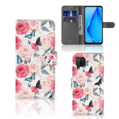 Huawei P40 Lite Hoesje Butterfly Roses Huawei P40 Lite Hoesje Butterfly Roses