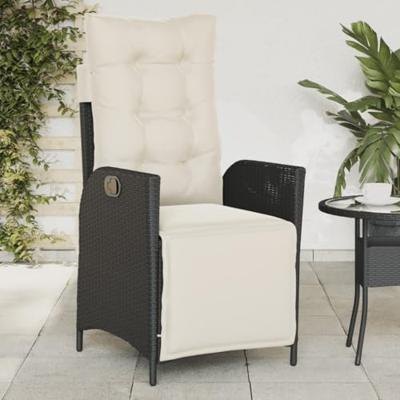 Tuinstoelen 2 st verstelbaar met voetensteun poly rattan zwart - thumbnail