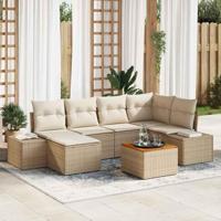 Tuinbankenset met kussen 7 pcs Beige poly rattan - thumbnail