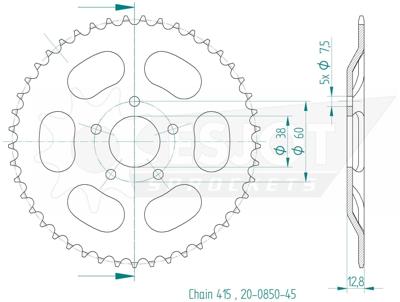 ESJOT achtertandwiel "0850" chain wheel 415 45z steel black