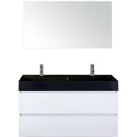 Maxx XL Badmeubelset 120 cm - Wit Hoogglans - Wastafel Kube Enkel Zwart 2 Kraangaten met Spiegel - thumbnail