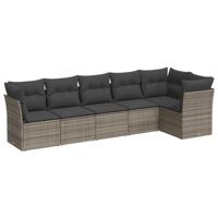 6-delige Loungeset met kussens poly rattan grijs - thumbnail