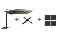 Zweefparasol Virgo Antraciet zonder volant 3x3mtr met Kruisvoet en Parasolvoettegels - thumbnail