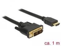 Delock 85582 HDMI-kabel DVI / HDMI Aansluitkabel DVI-D 18+1-polige stekker, HDMI-A-stekker 1 m Zwart Afgeschermd (drievoudig), Vergulde steekcontacten - thumbnail